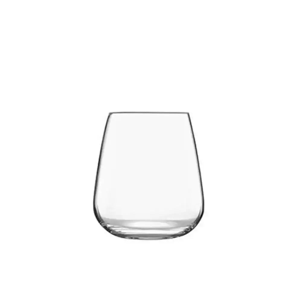 Clear glass tumbler on a white background