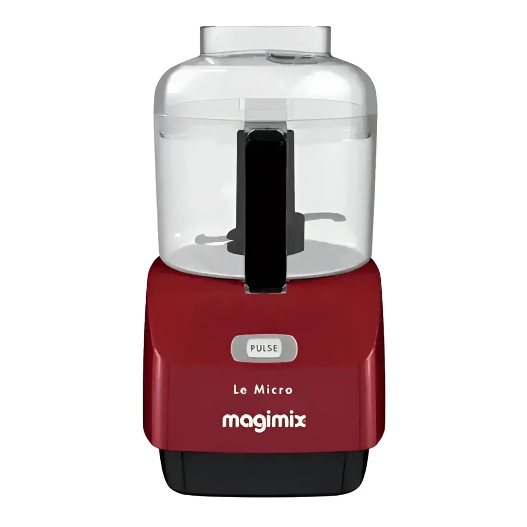 Red magimix le micro compact food processor with clear plastic bowl black handle and 800ml capacity