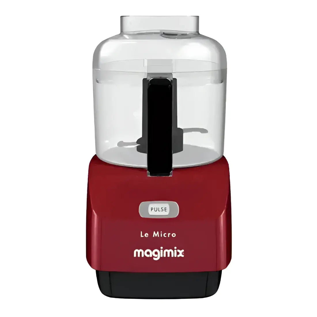 Red magimix le micro compact food processor with clear plastic bowl black handle and 800ml capacity