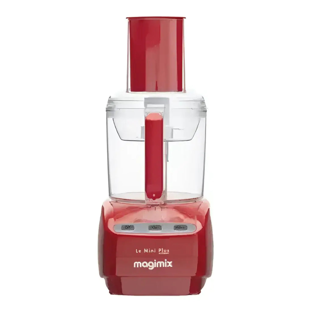 Red Magimix food processor on a white background