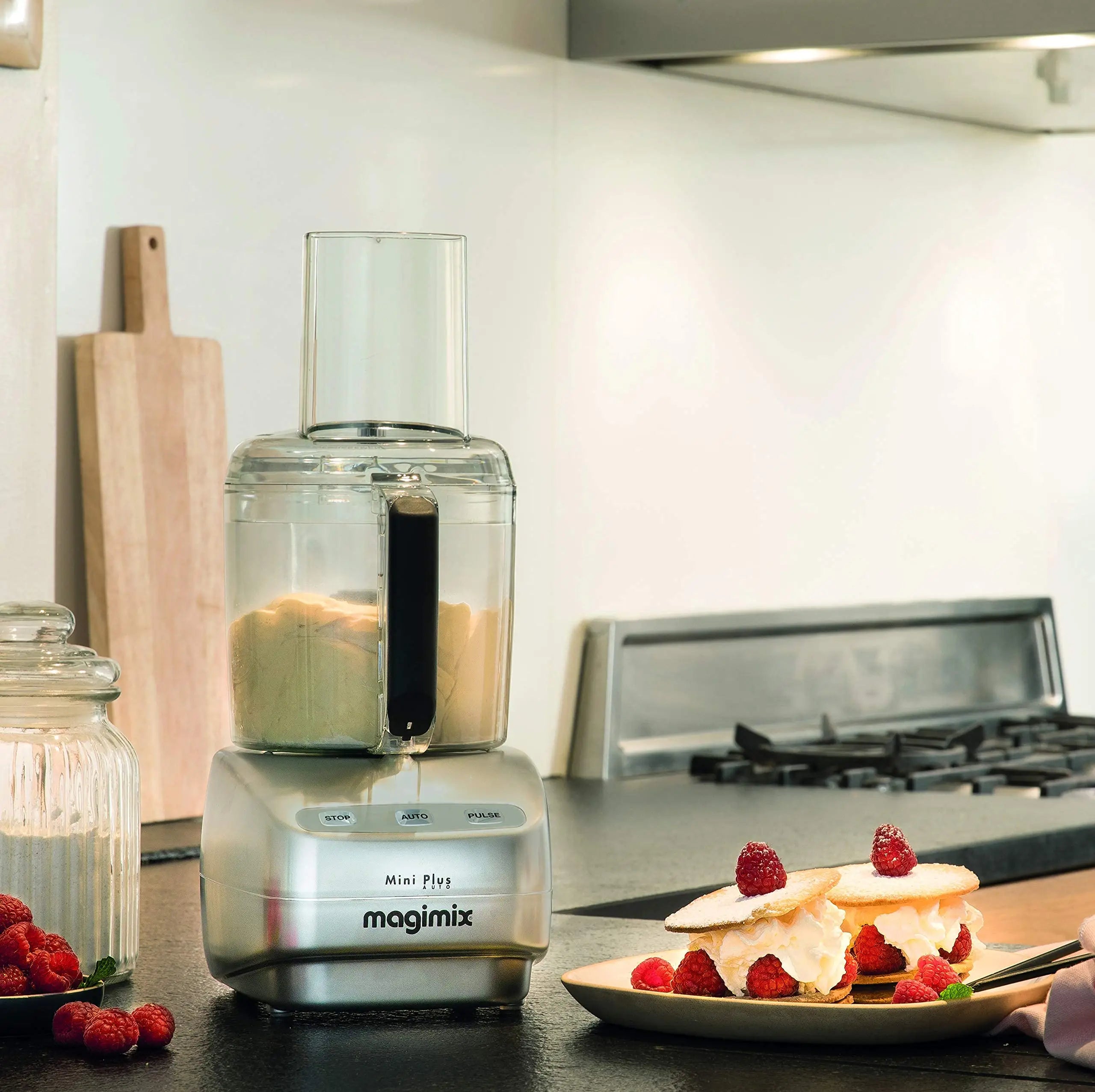 Magimix le mini plus food processor satin matte silver with transparent glass bowl and black handle 1.7L capacity