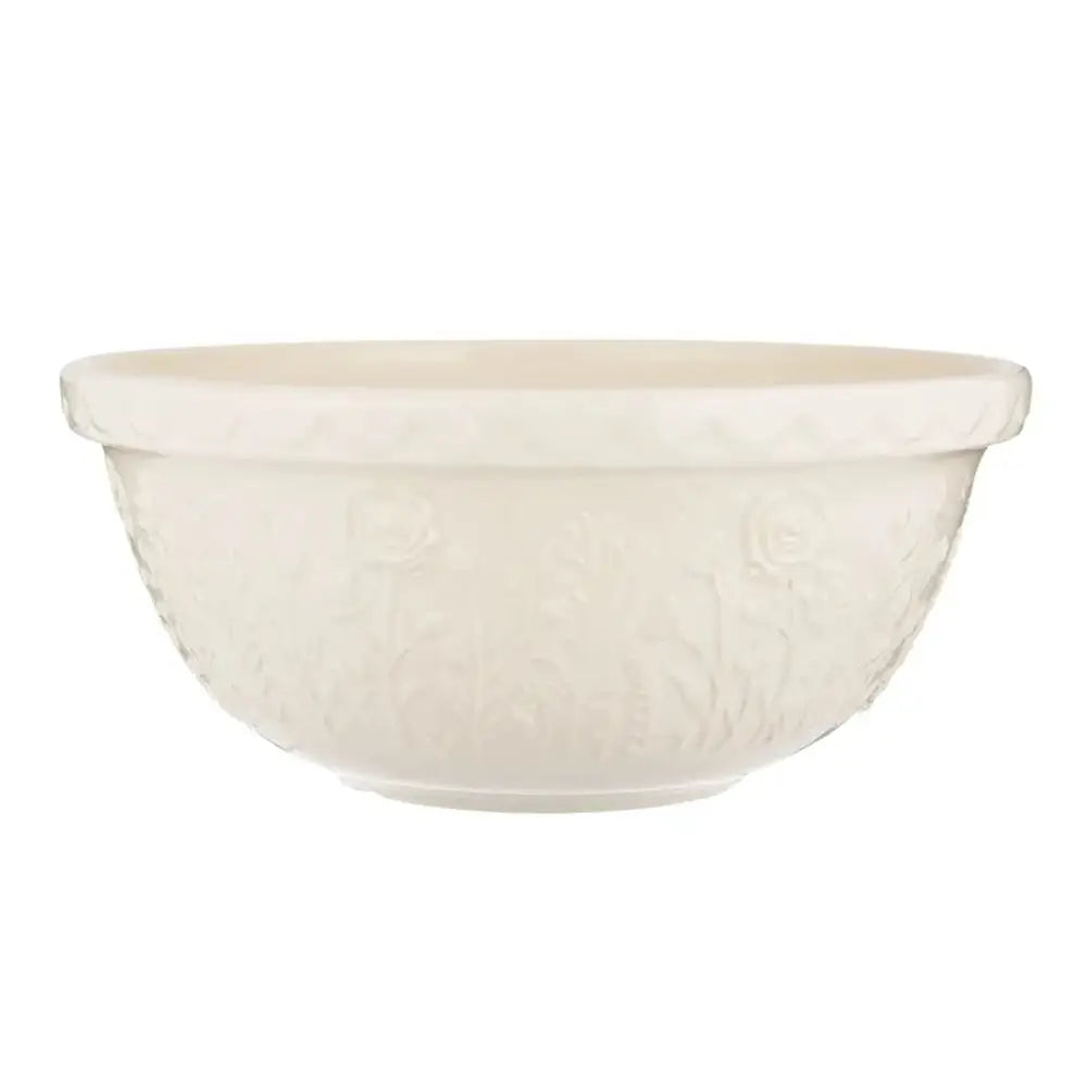 White ceramic bowl with embossed design on a white background