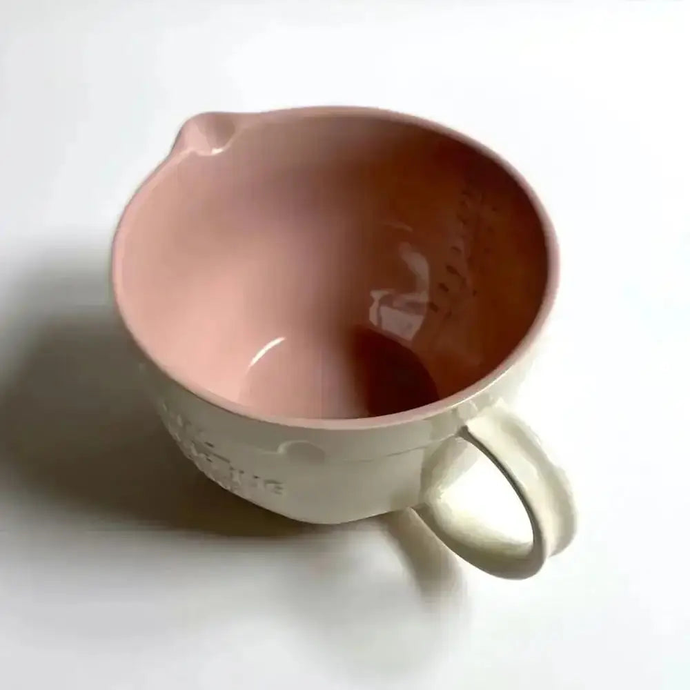 Mason Cash innovative measuring jug 1L blush pink ceramic mixing bowl with handle spout and embossed exterior markings