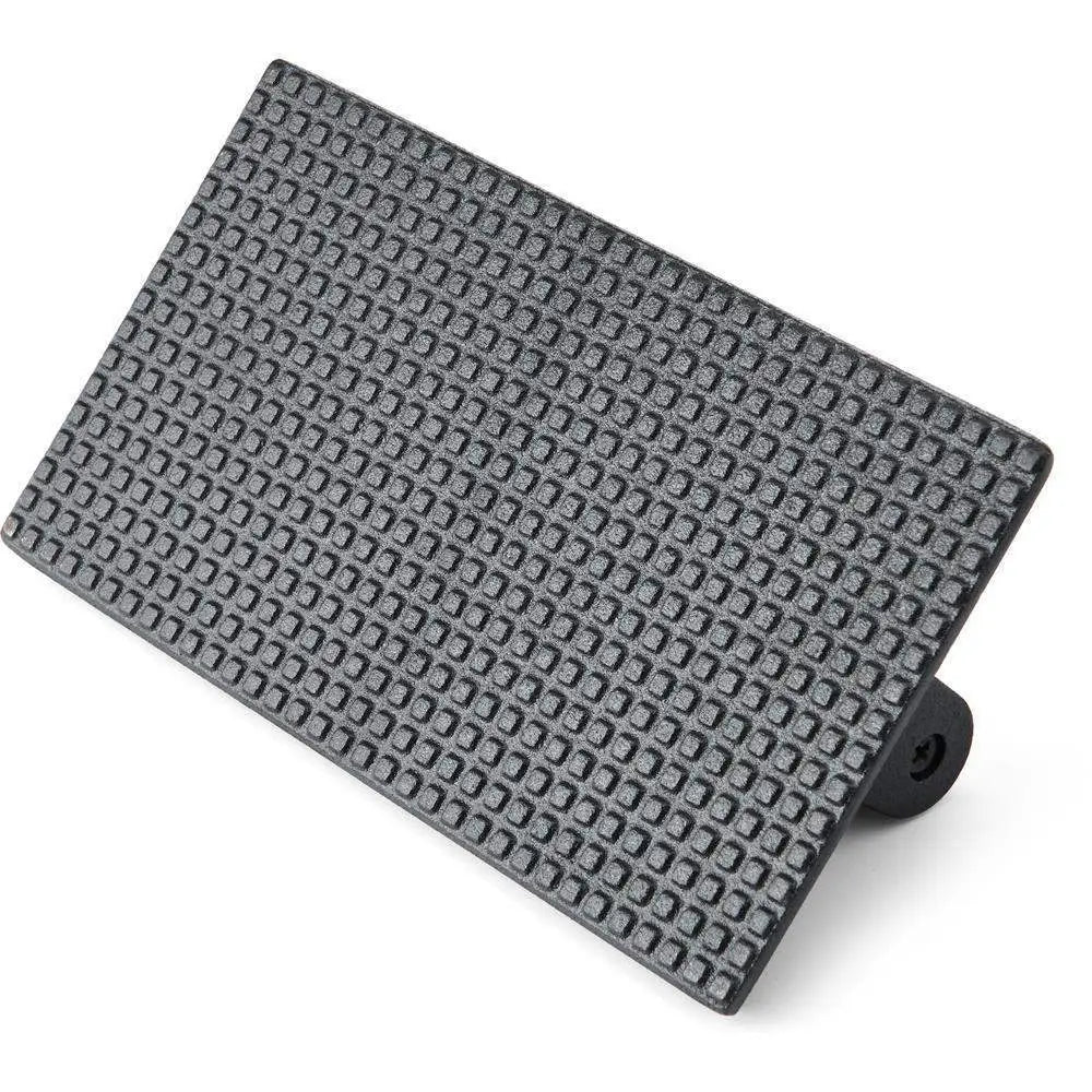 Gray textured square mat with a central circular hole on a white background