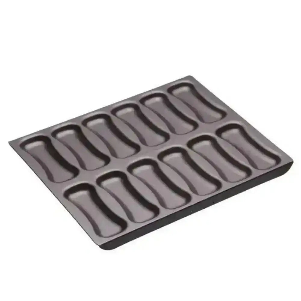 Gray metal baking tray on a white background