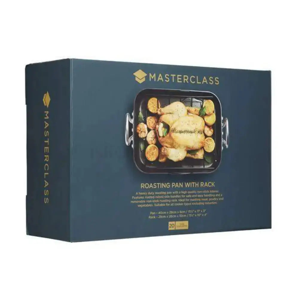 Masterclass roasting pan with rack packaging on a white background