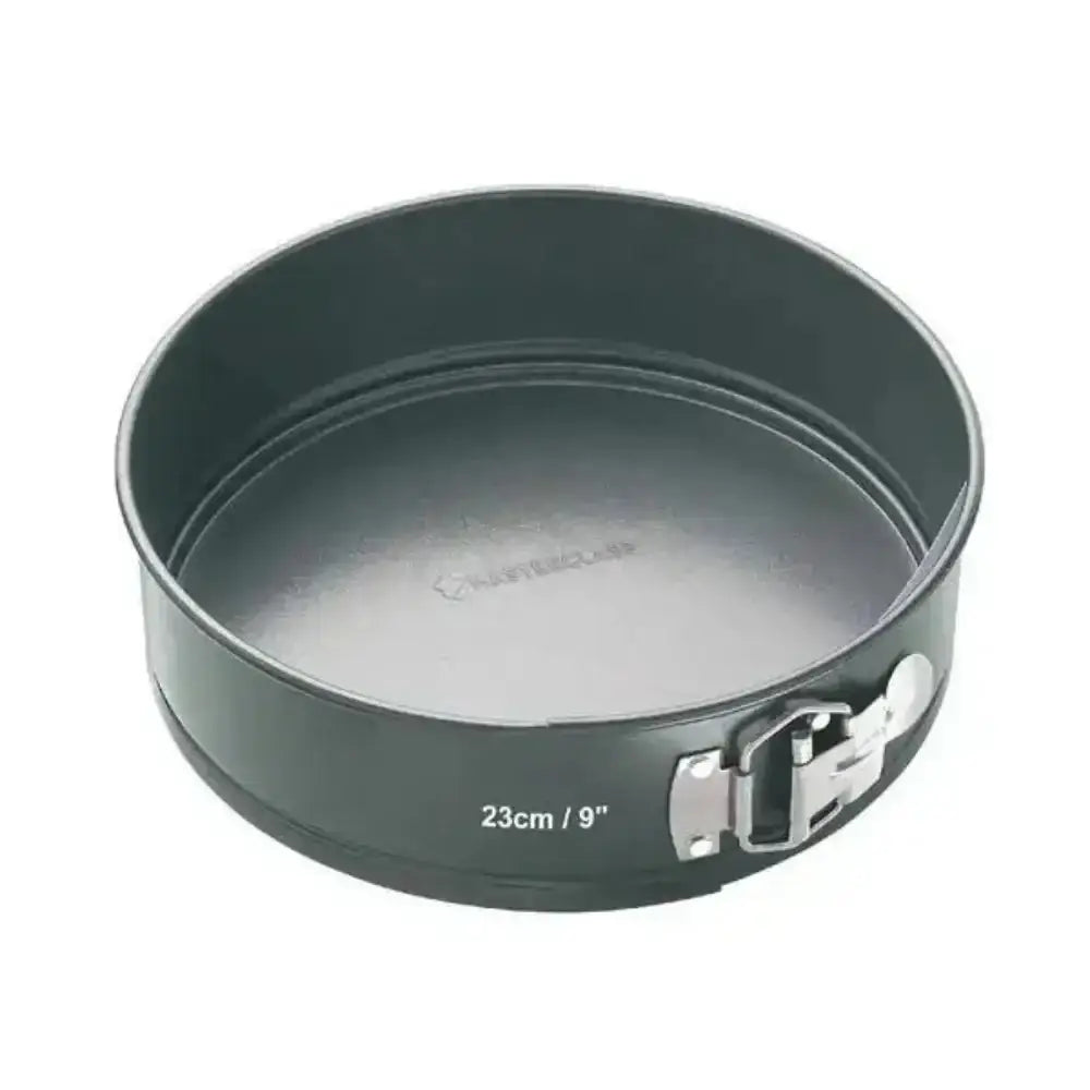 Gray springform pan with brand name on a white background