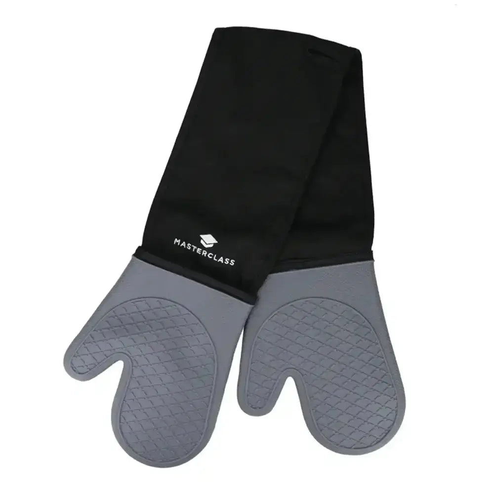 Black and gray oven mitt with 'Masterclass' branding on a white background