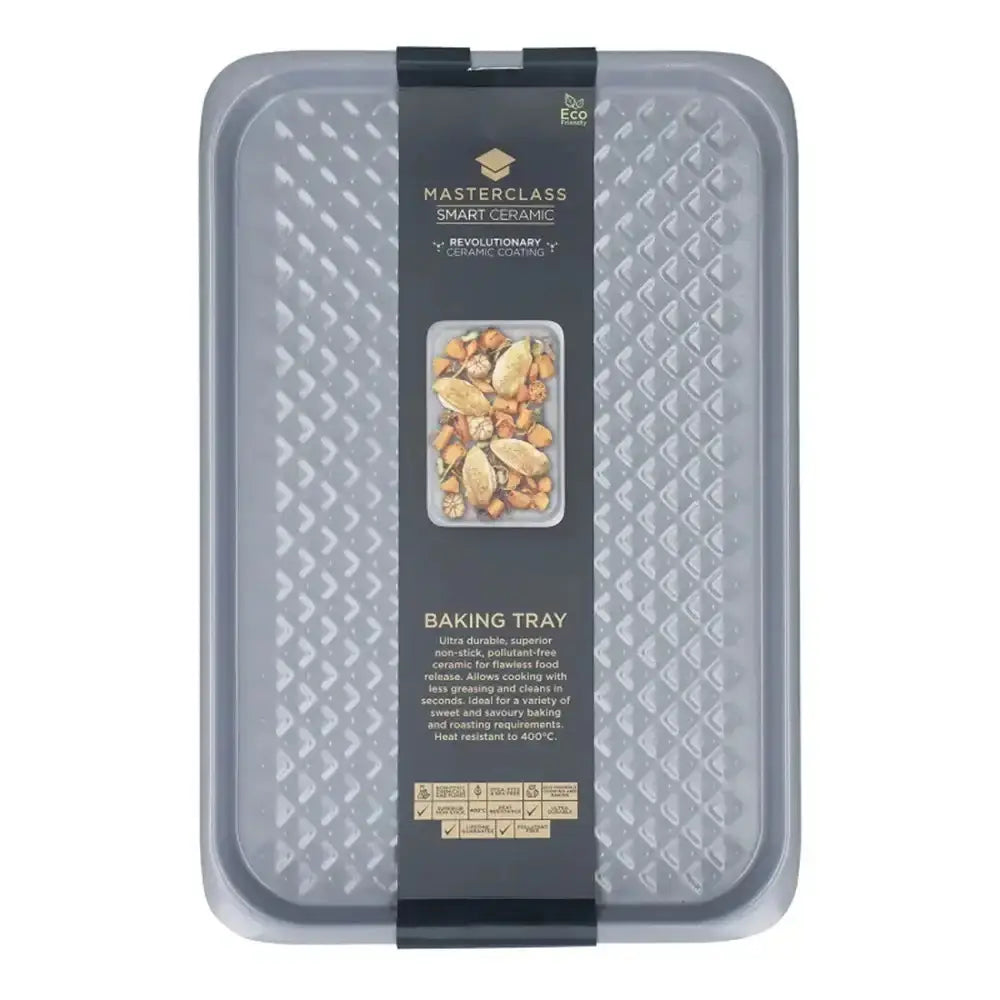 Masterclass baking tray with textured surface and label on a white background
