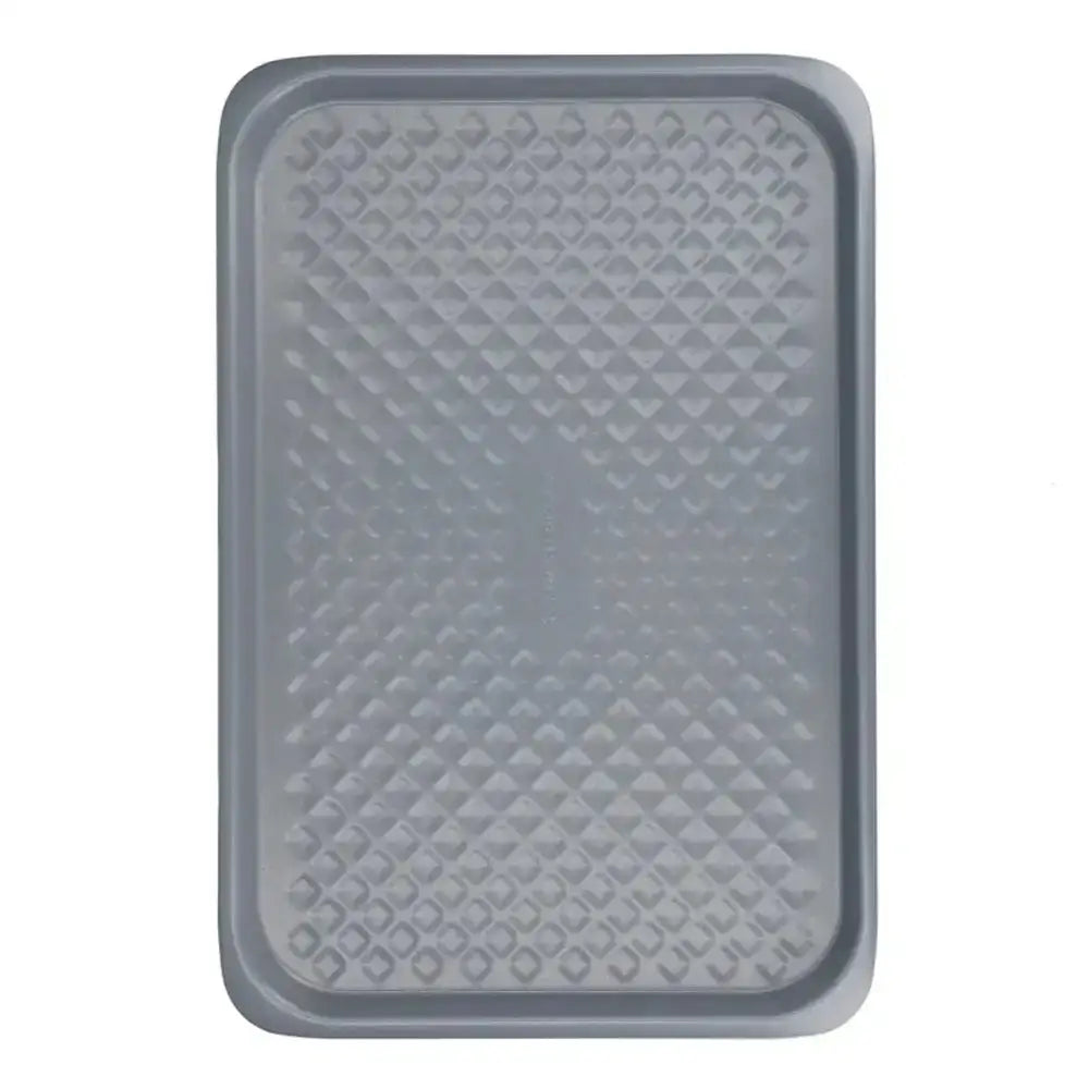 Gray textured baking tray on a white background