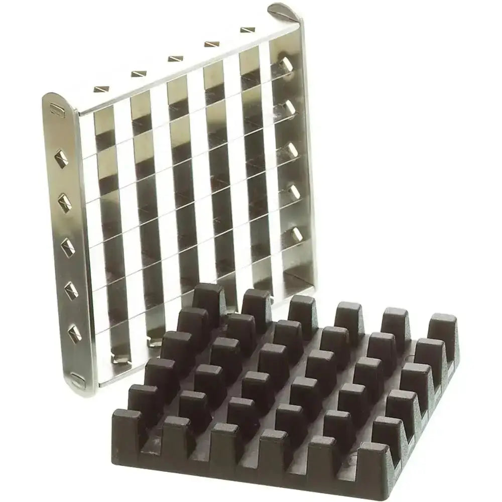 Metallic grill rack with black rubberized surface on a white background