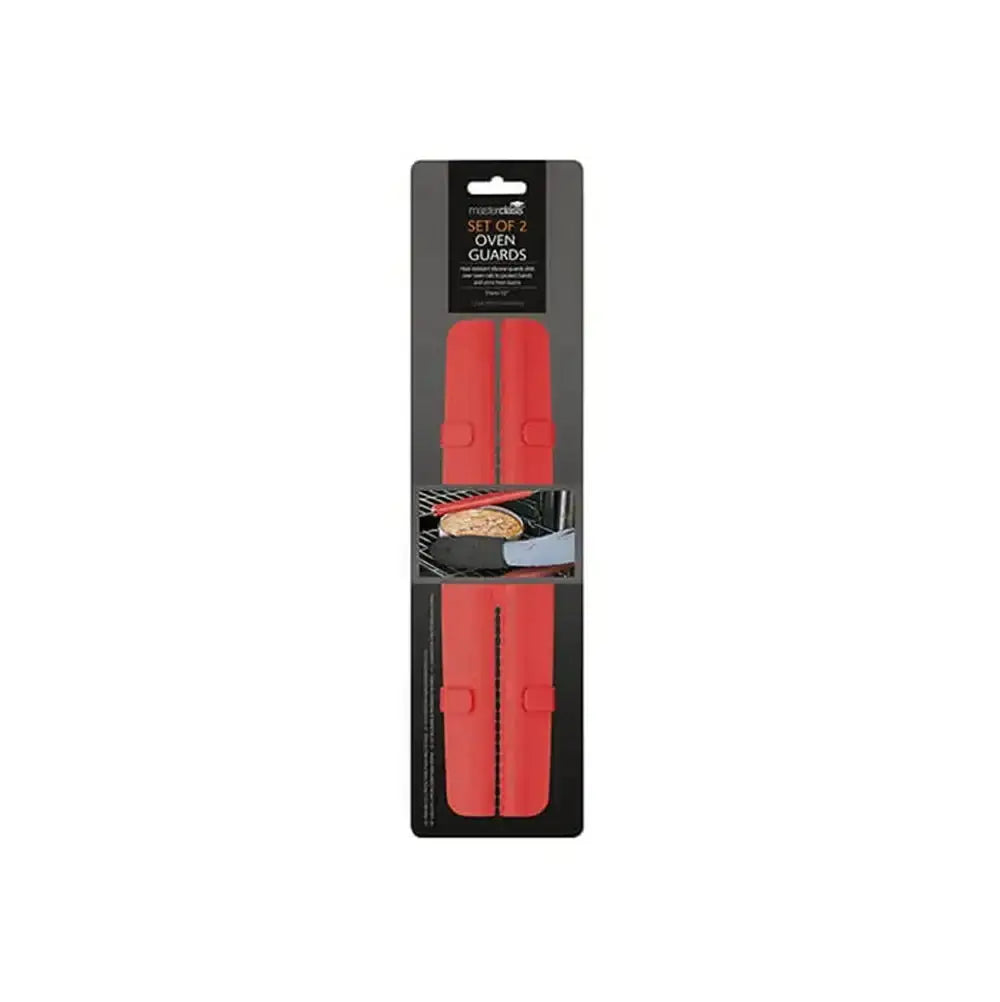 Packaged red oven guards with a black label on a white background