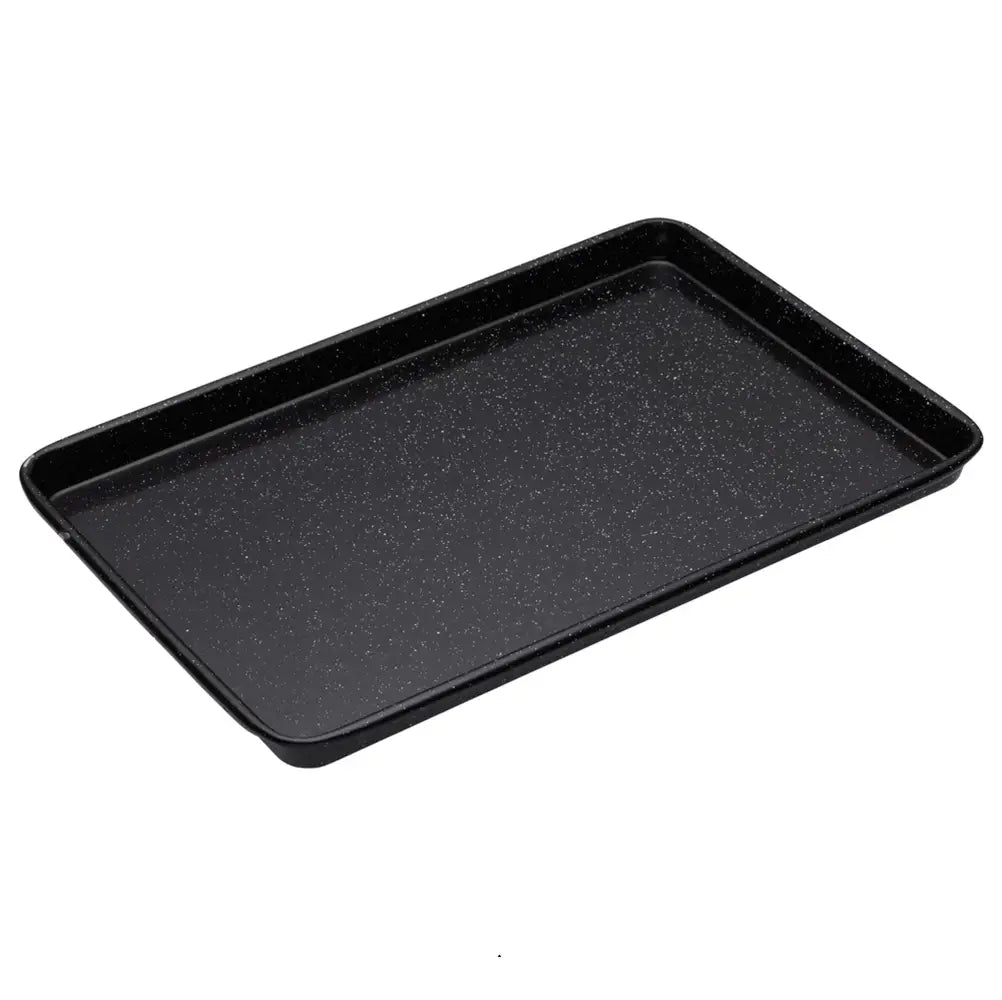 Black baking tray on a white background