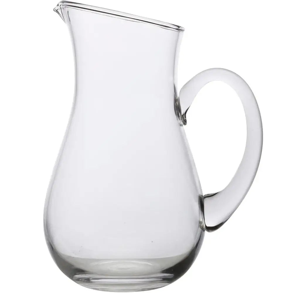 Clear glass pitcher on a white background