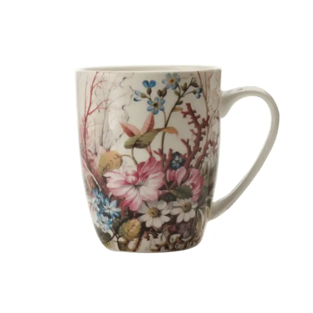 Floral-patterned mug on a white background