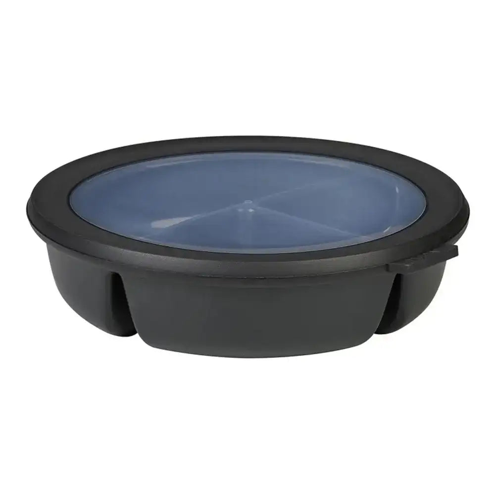 Black plastic container with a blue interior on a white background
