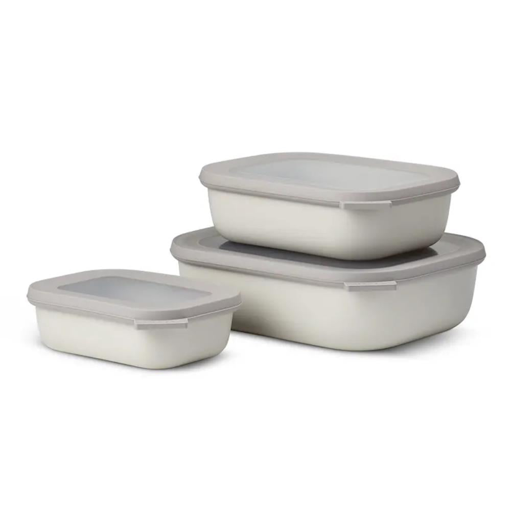 Mepal Cirqula Shallow Rectangular Bowl 3 Piece Nordic White