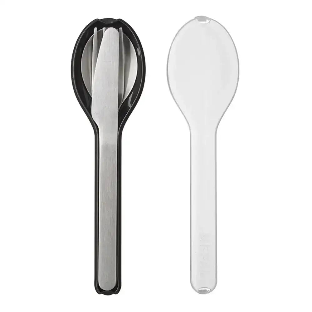 Black and clear plastic spoon and white plastic spoon on a white background