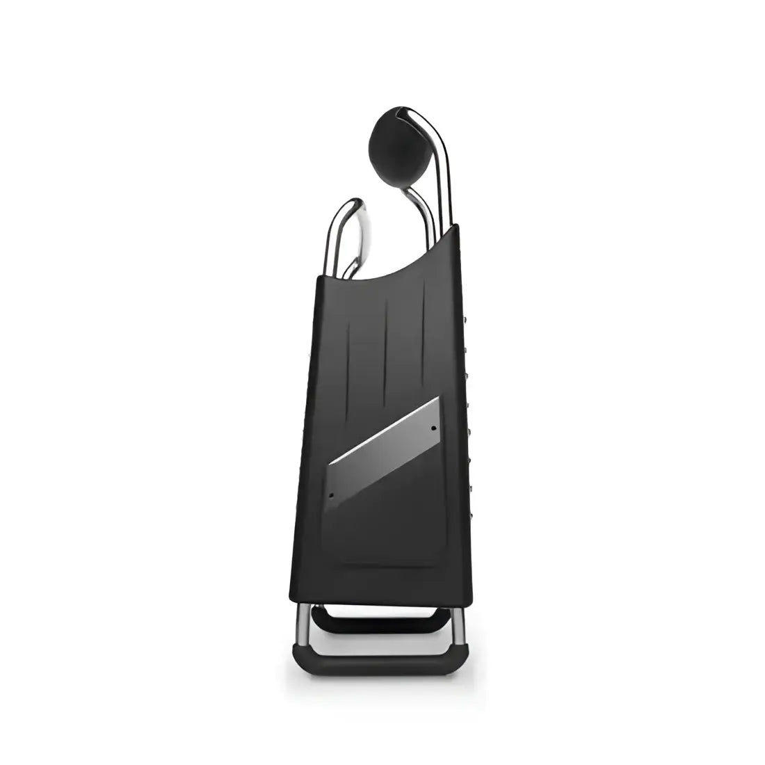 Black and silver kitchen tool set on a white background