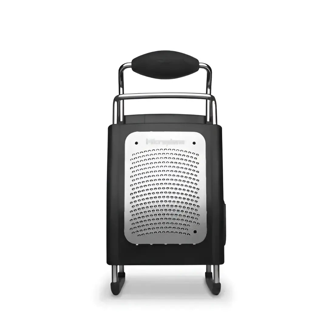 Black and silver box grater on a white background
