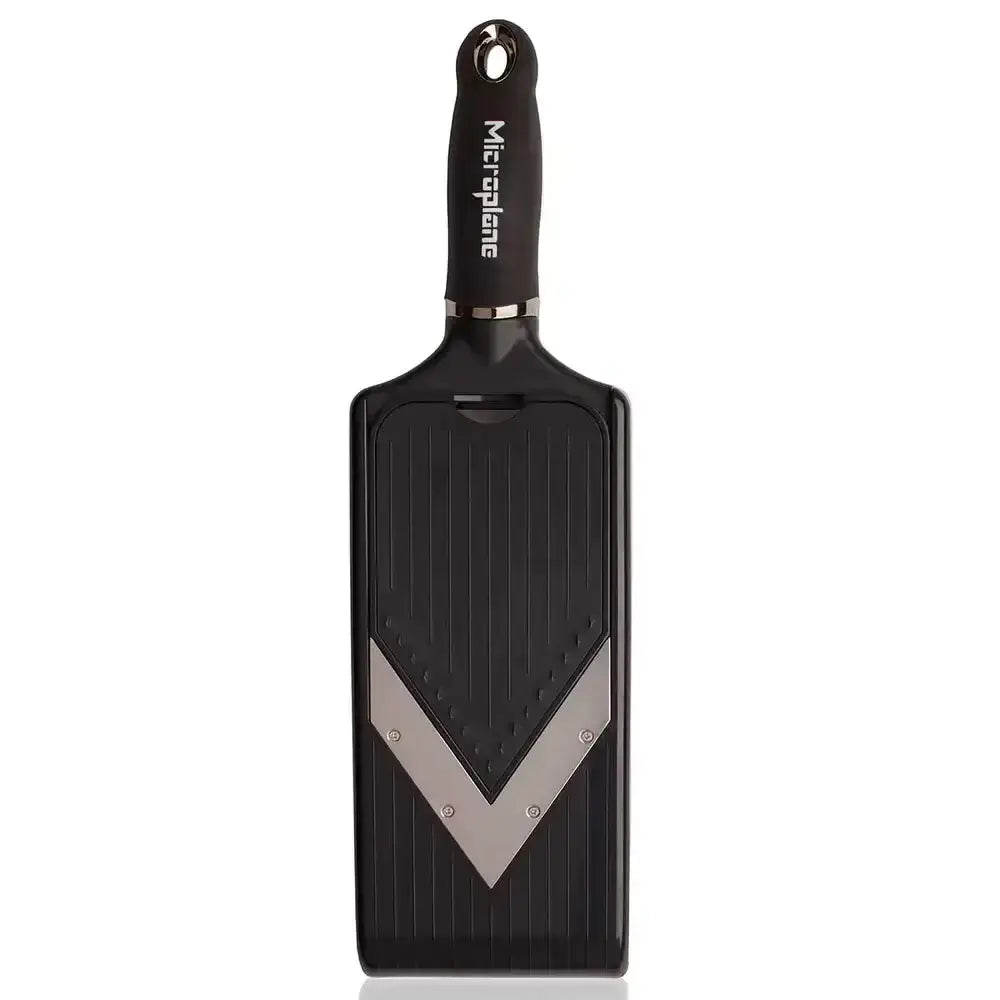 Microplane grater  with a silver logo on a white background