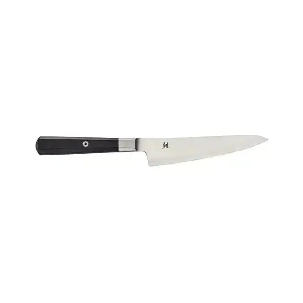 Chef's knife with black handle on a white background