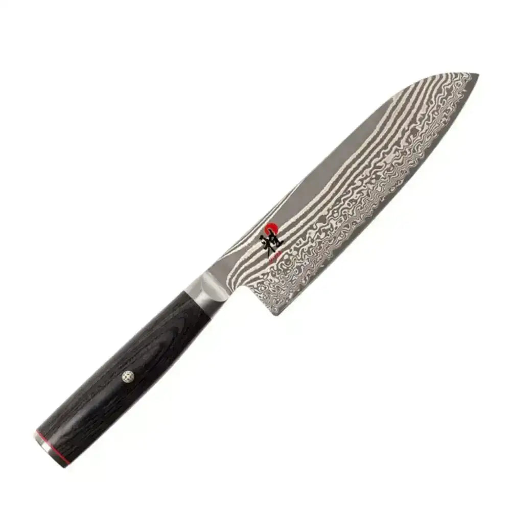 Chef's knife with a black handle and silver blade on a white background