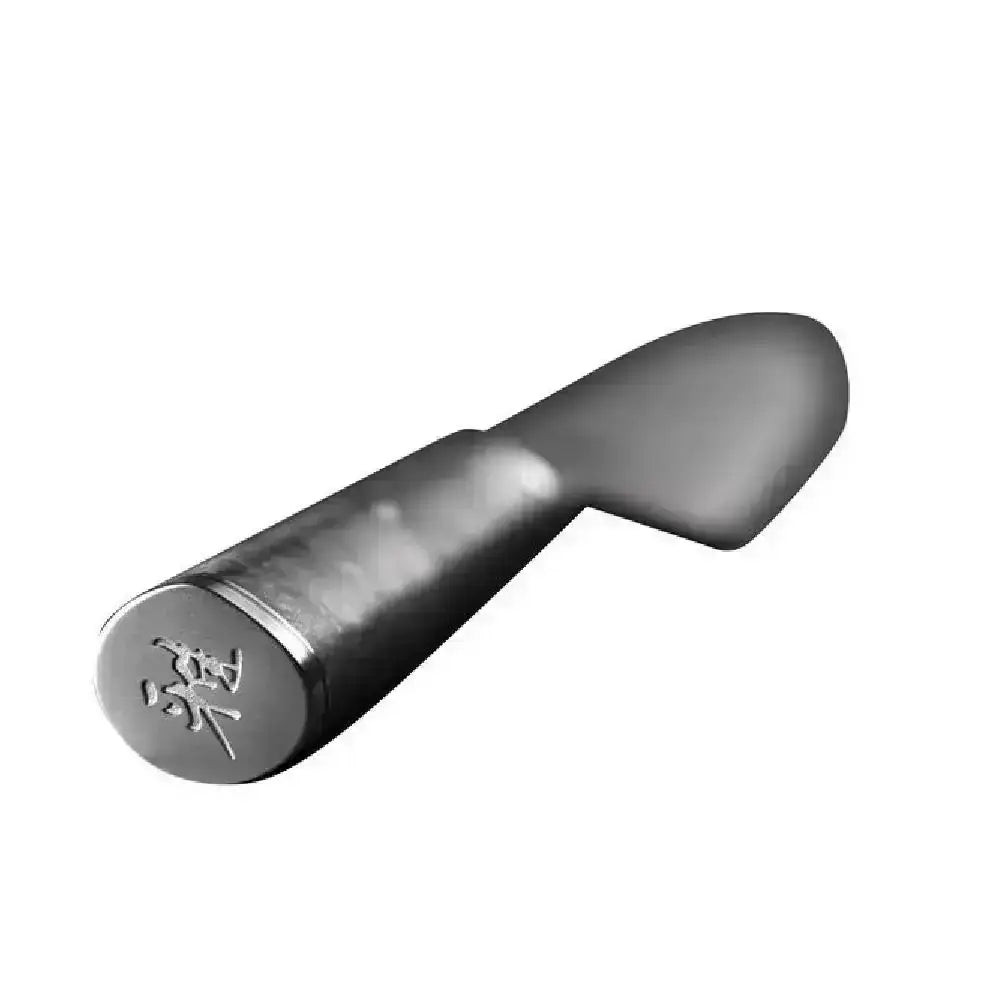 Black and silver tool on a white background