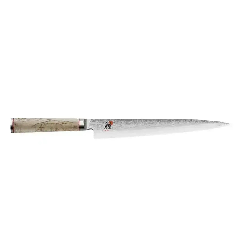 Chef's knife with a wooden handle on a white background