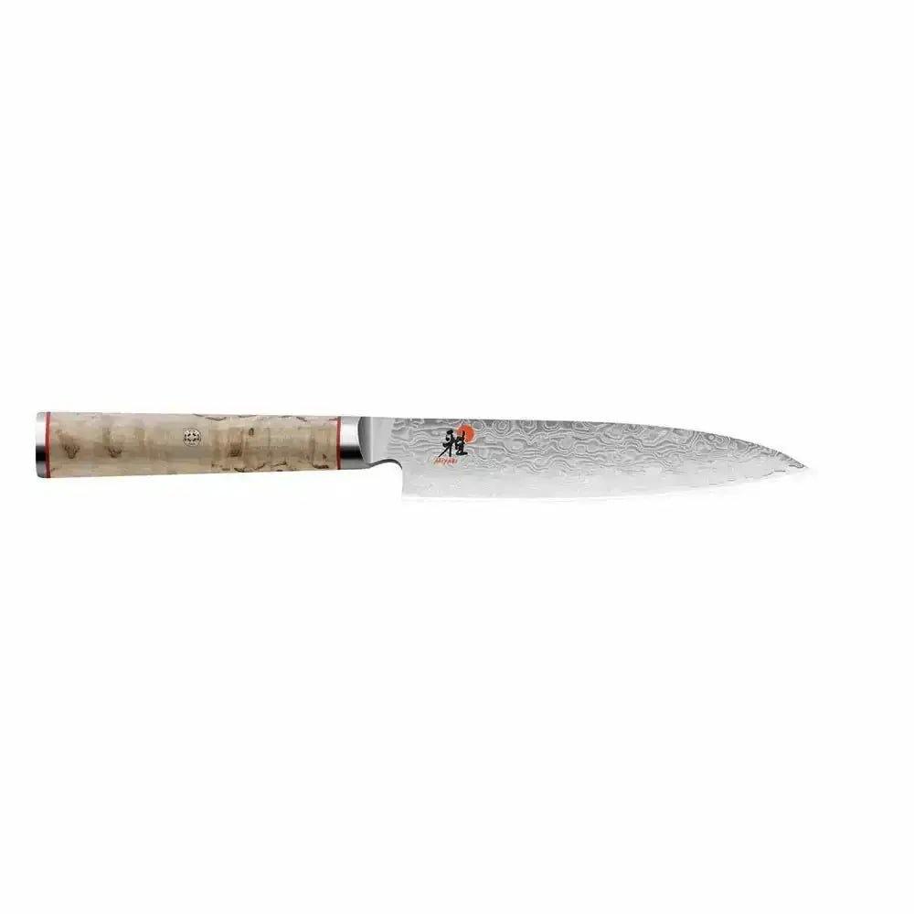 Japanese kitchen knife with a wooden handle on a white background