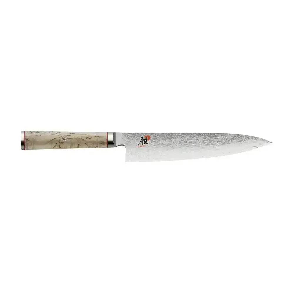 Chef's knife with a wooden handle on a white background
