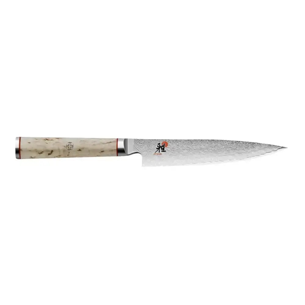 Sleek knife with a wooden handle on a white background
