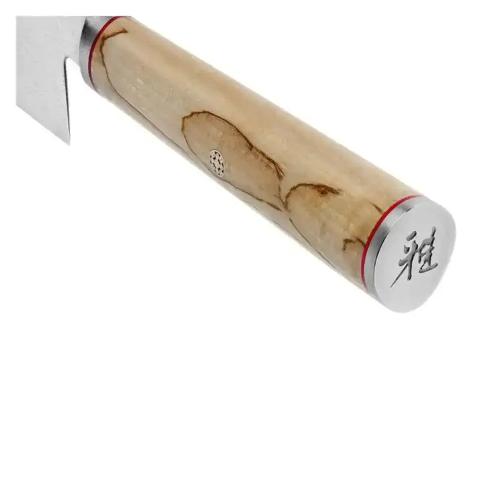 Wooden handle with metal accents on a white background