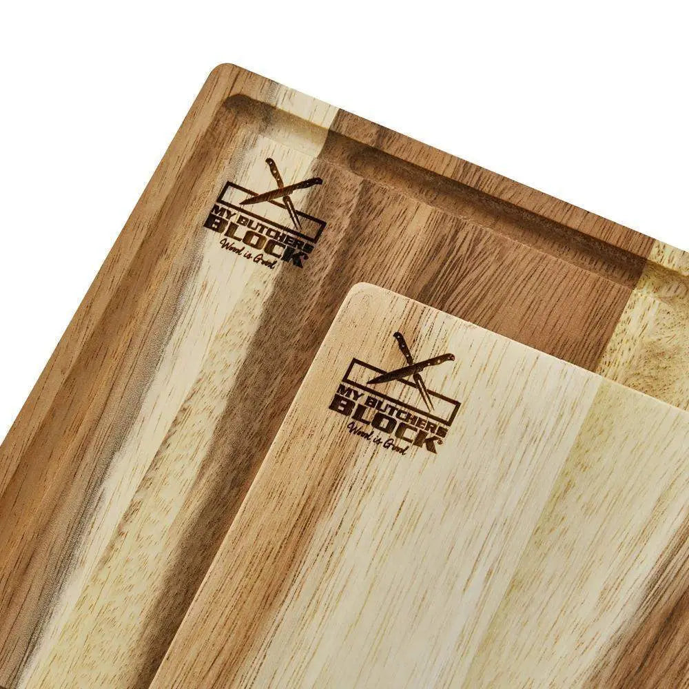 Two wooden cutting boards with 'My Butcher's Block' logo on a white background