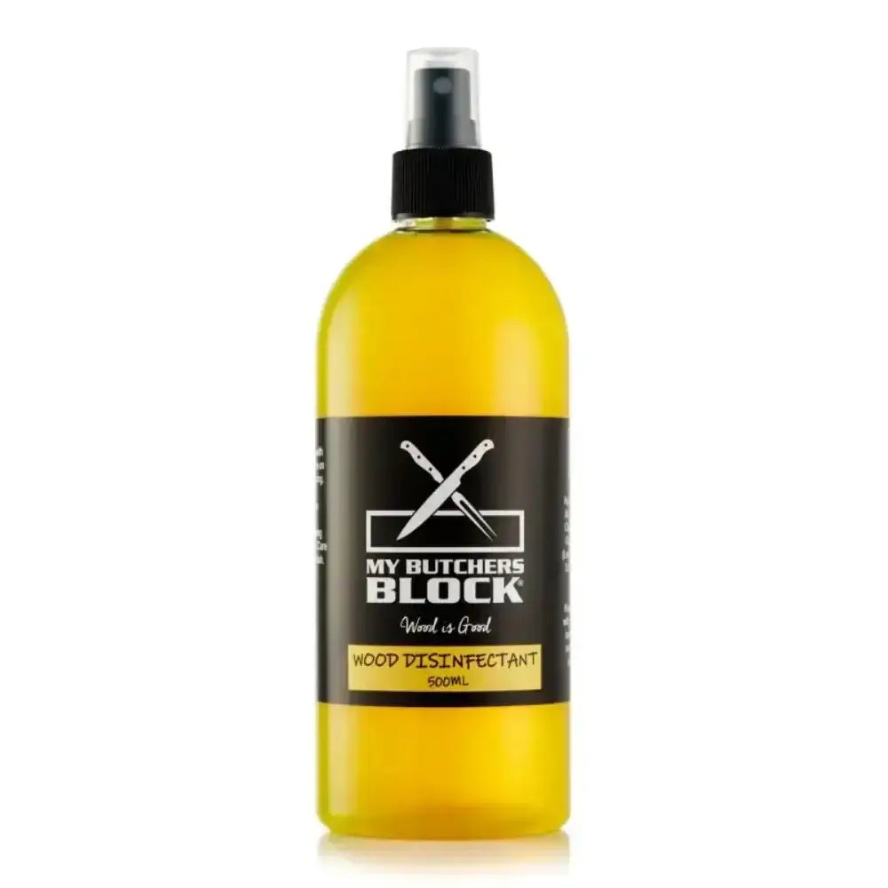 Yellow spray bottle with black label on a white background