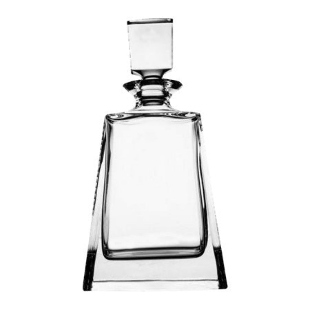 Clear glass decanter on a white background