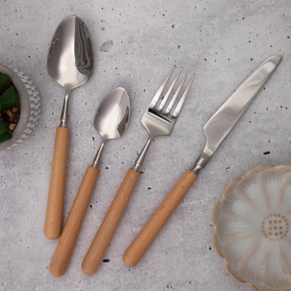 Nicolson Russell Acacia Light Wood Cutlery Set of 16