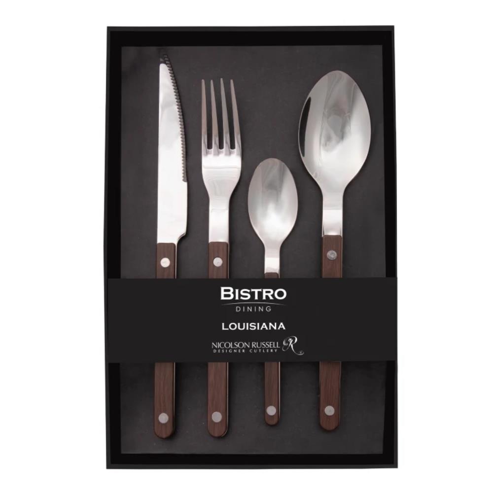 Nicolson Russell Louisiana Dark Walnut Wood Cutlery Set 16pc