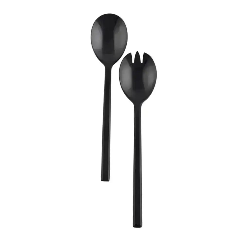 Black spoon and fork set on a white background
