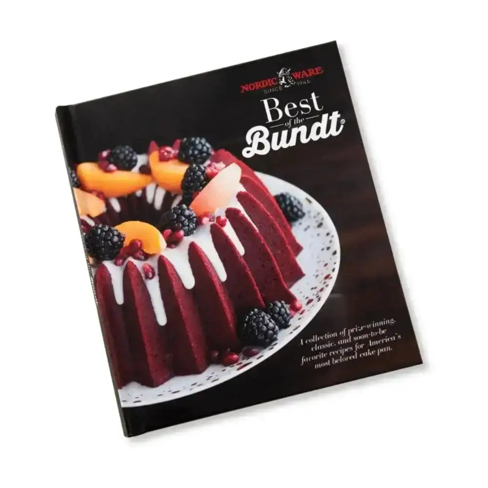 Cookbook titled 'Best of the Bundt' by Nordic Ware with a bundt cake on the cover.