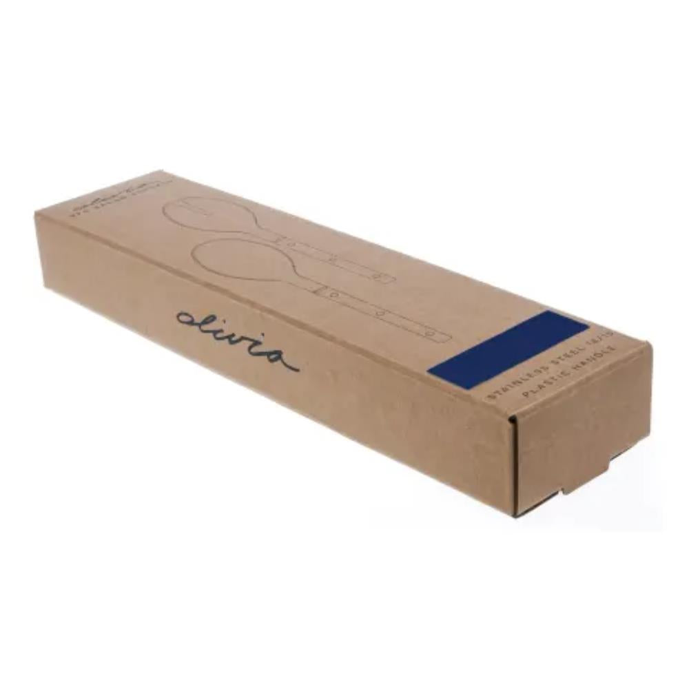 Brown cardboard kitchen utensil gift box with utensil outline and blue accent