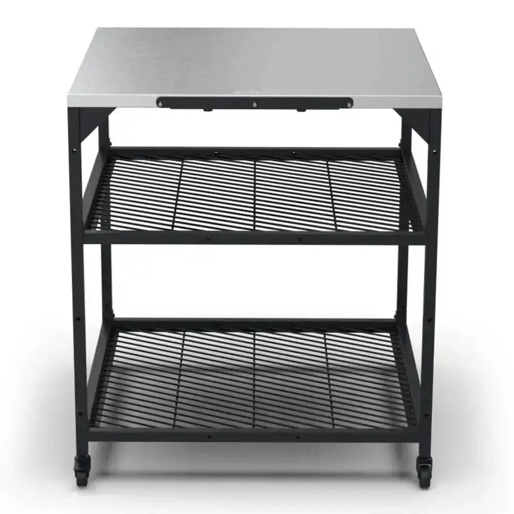 Metal workbench with a metal top on a white background