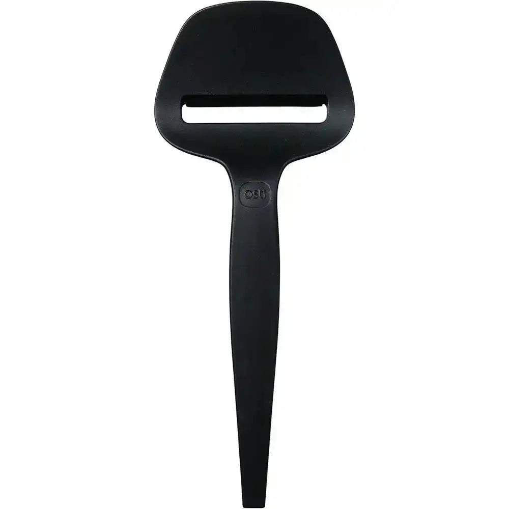 Black silicone osti cheese planer slicer with sleek modern design and ott logo embossed on handle