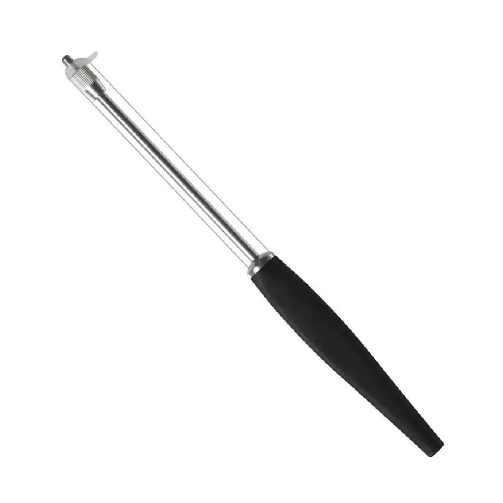 Black-handled vegetable peeler with stainless steel blade and transparent guard shown with osti wire cheese slicer black