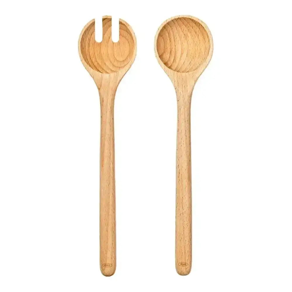 Oxo Beechwood salad server set 2pc natural wood with smooth light-colored finish for serving salads