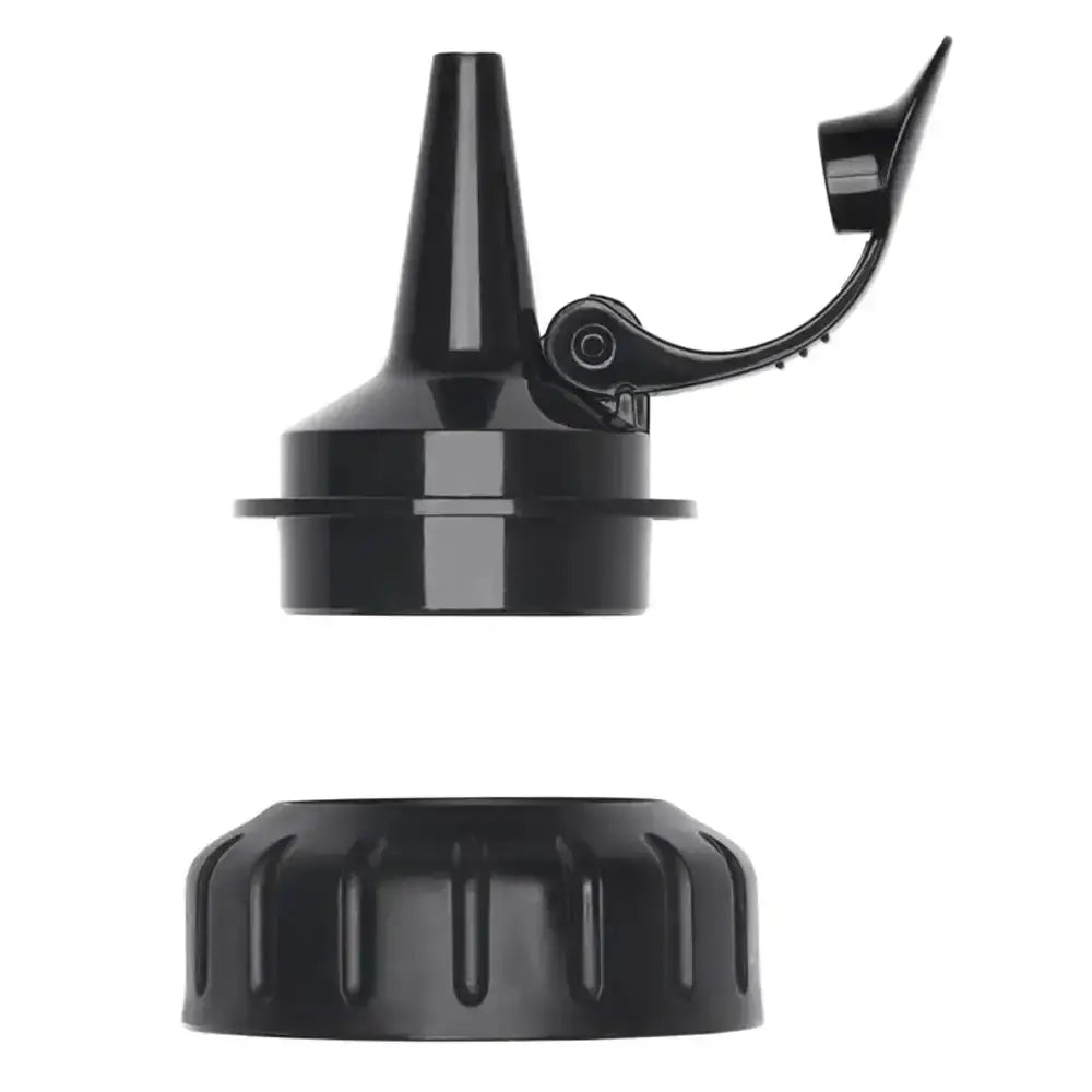 Black plastic component on a white background