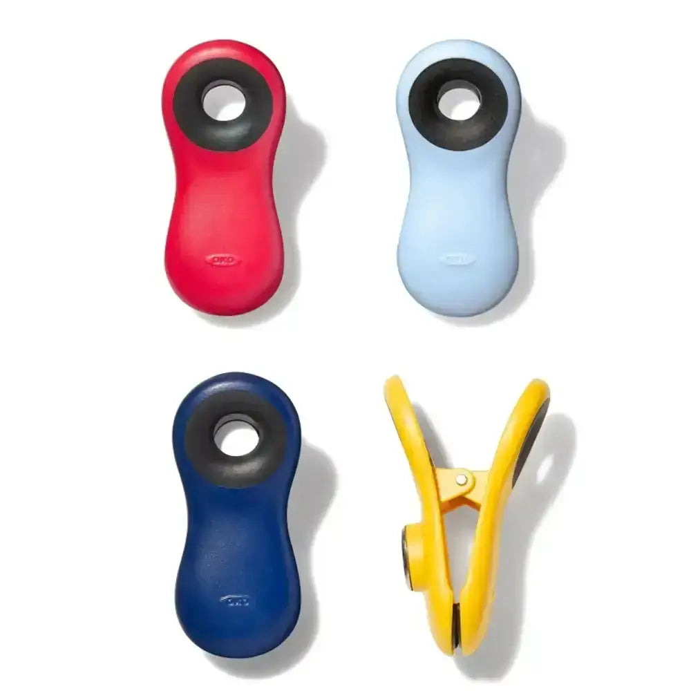 Four colorful clips on a white background