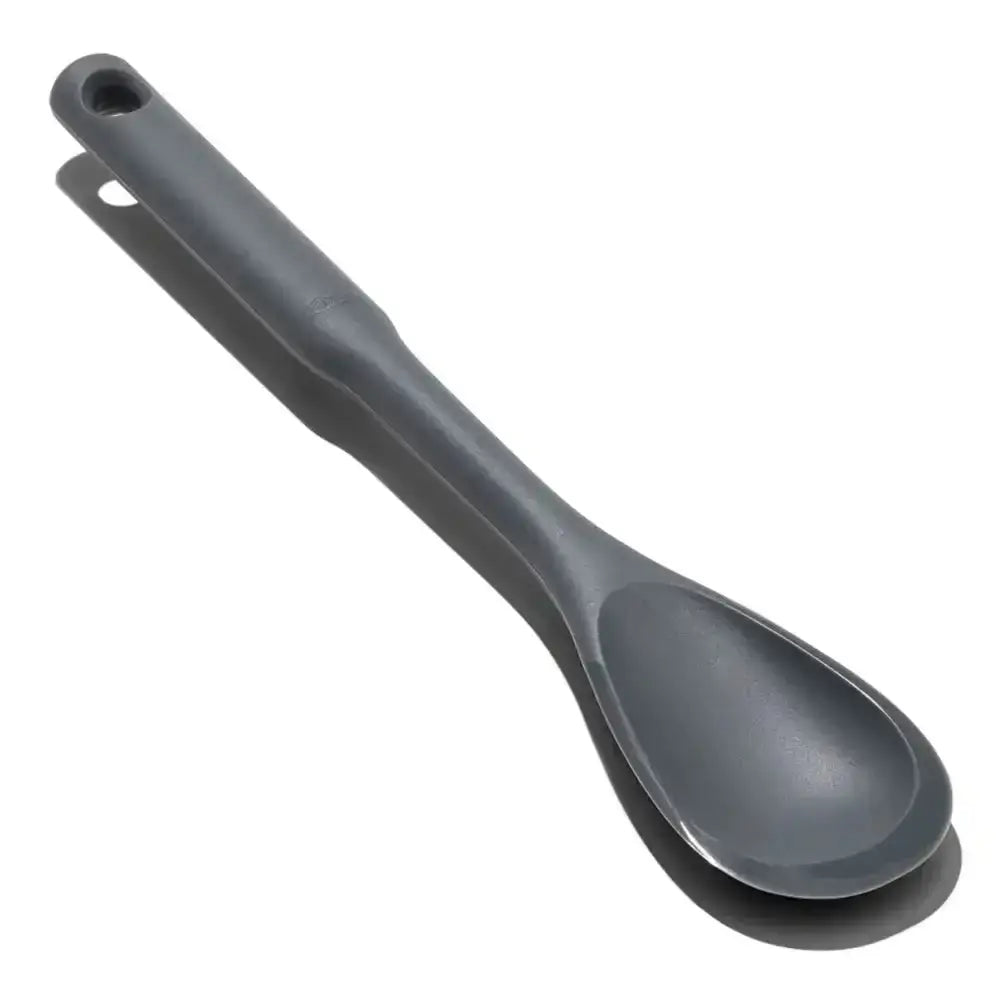Gray plastic spoon on a white background
