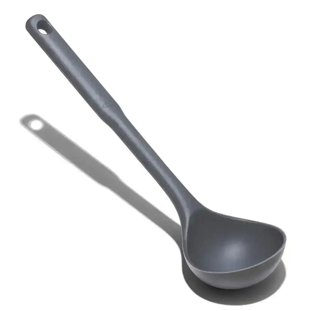 Gray ladle on a white background