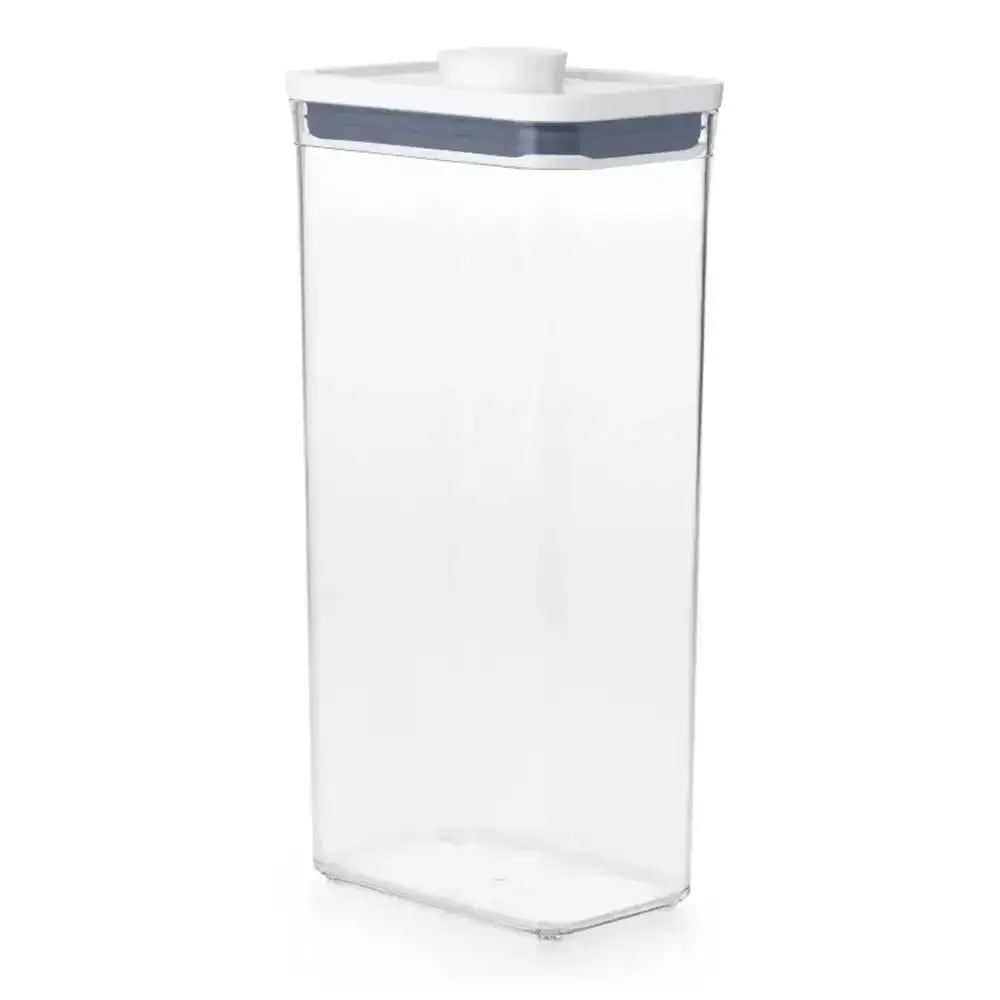White storage container with a gray lid on a white background